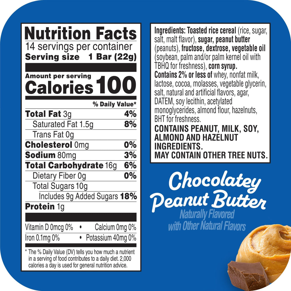 Rice Krispies Treats bar unwrapped, showing creamy peanut butter swirl.