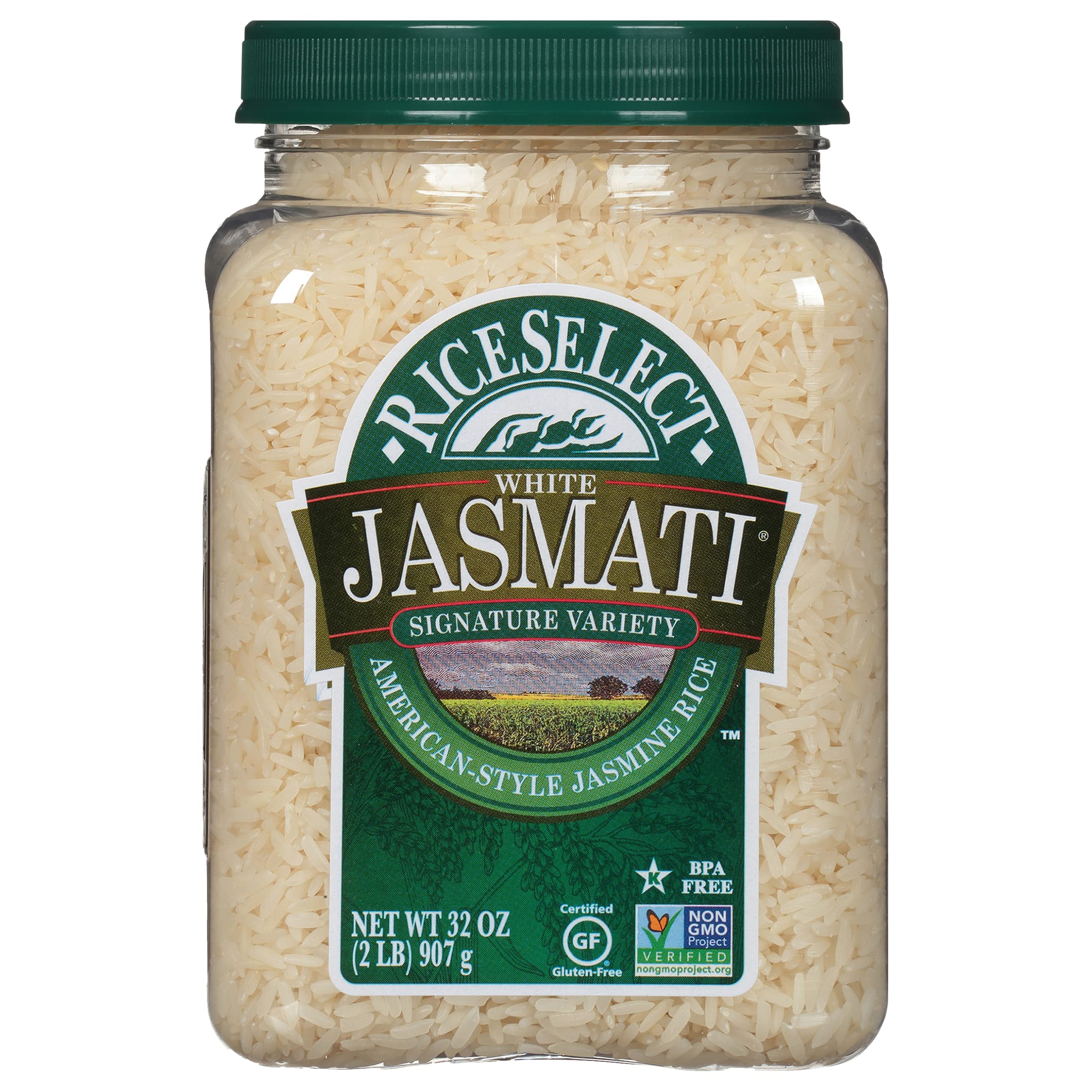 RiceSelect Jasmati rice jar releasing premium aroma for quick meals.