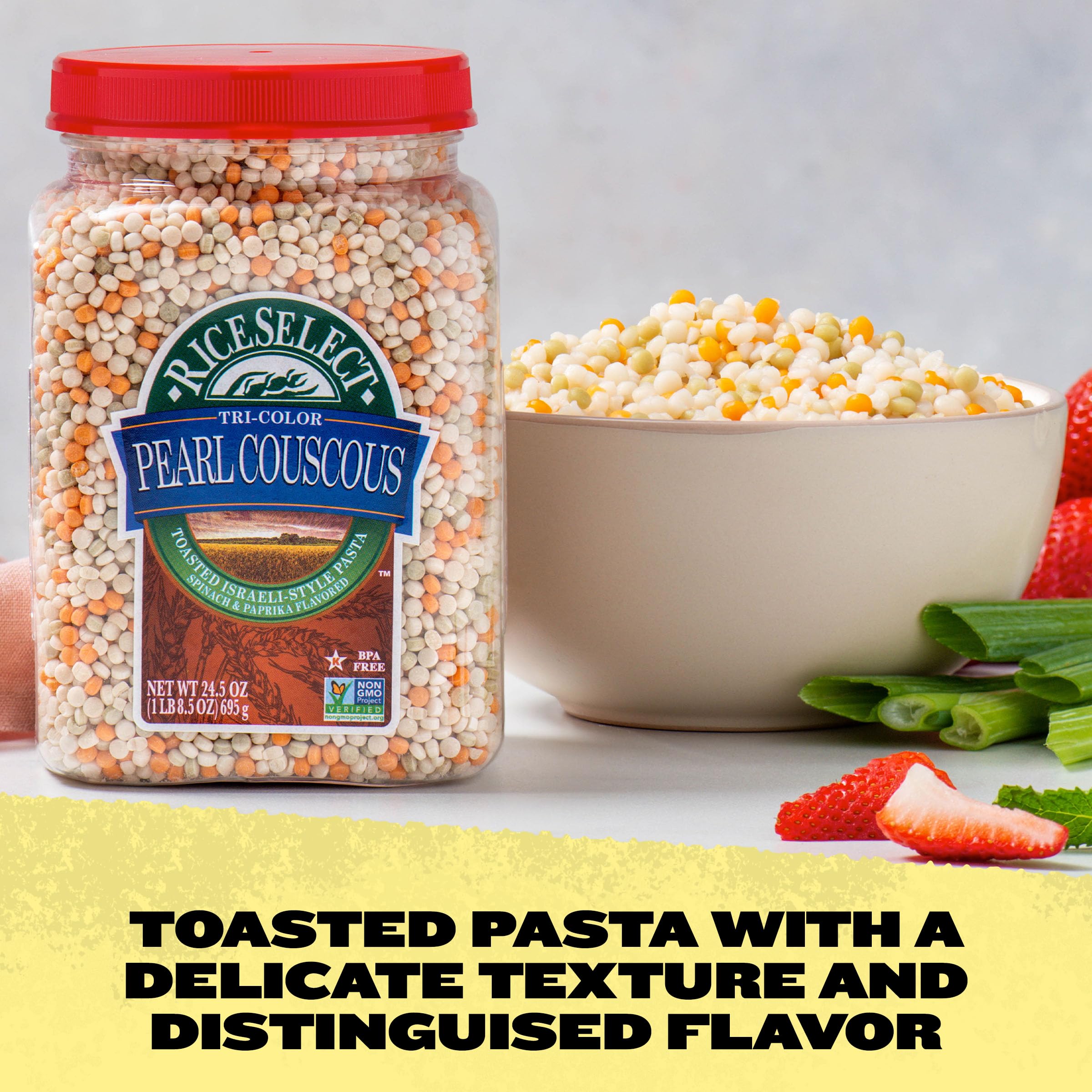 RiceSelect spinach and paprika couscous in a bowl ready to serve