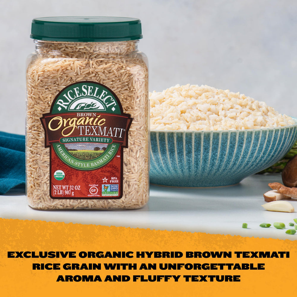 Cooked RiceSelect Texmati Brown Rice in a bowl with fluffy, nutty grains.