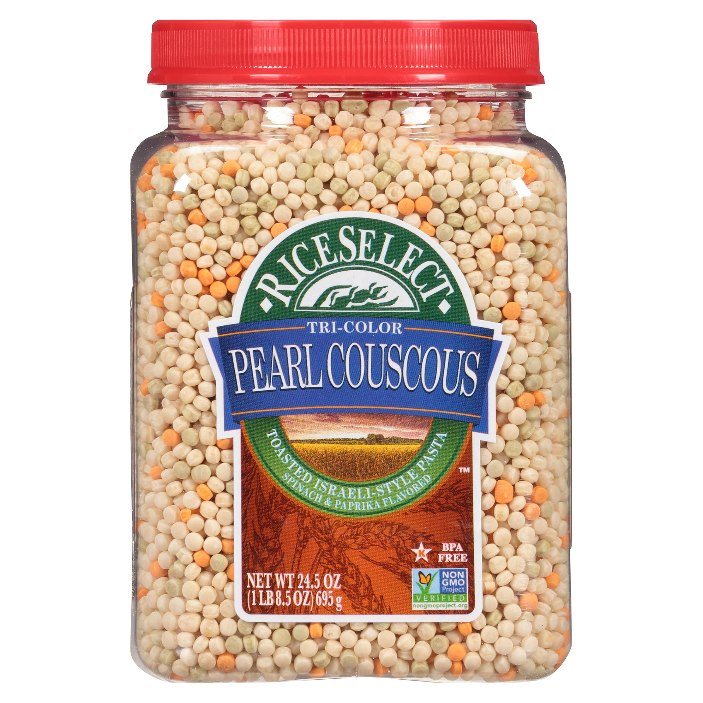 RiceSelect Tri-Color Pearl Couscous close-up shows colorful pearls and delicate texture