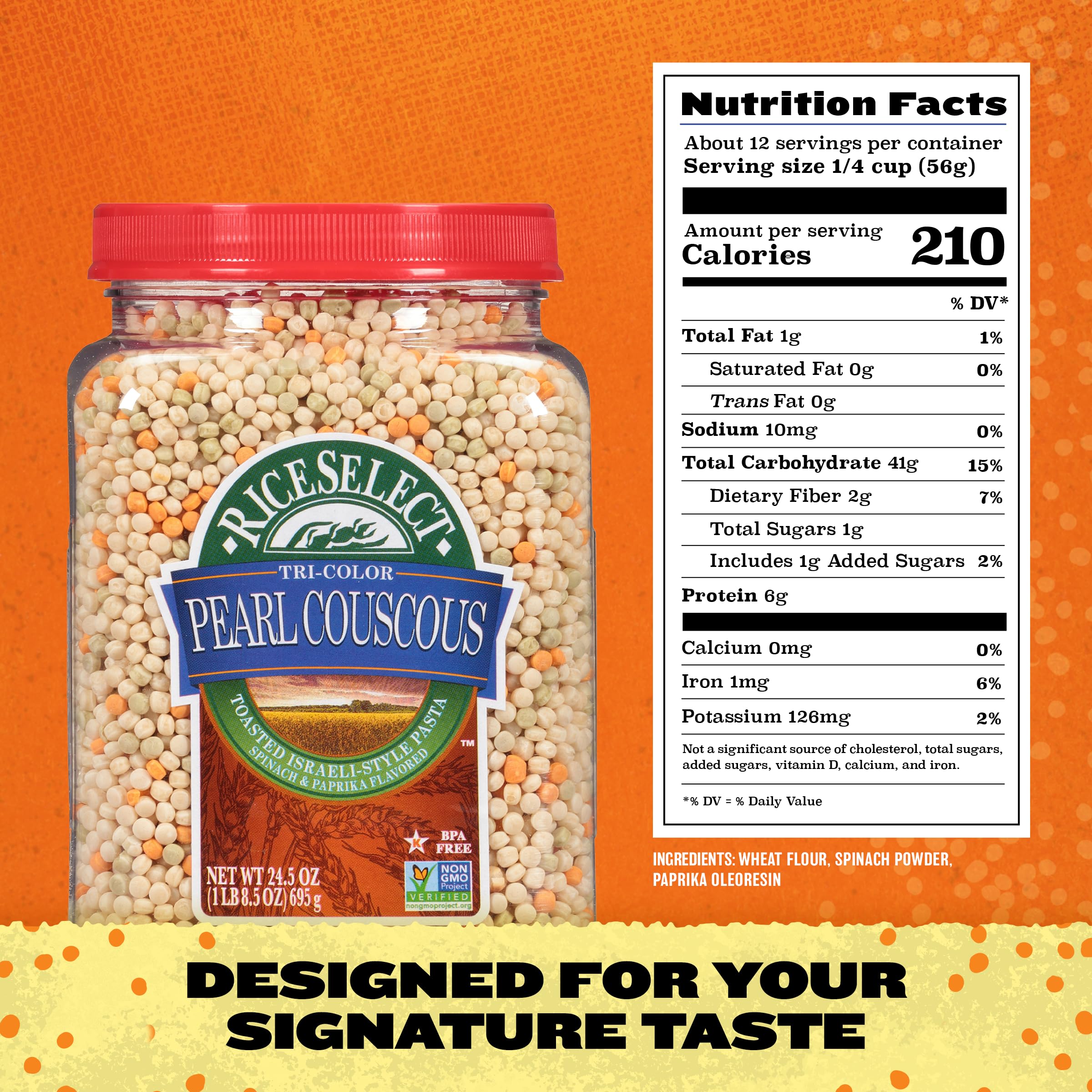 RiceSelect pearl couscous jar display highlights BPA-free recyclable packaging