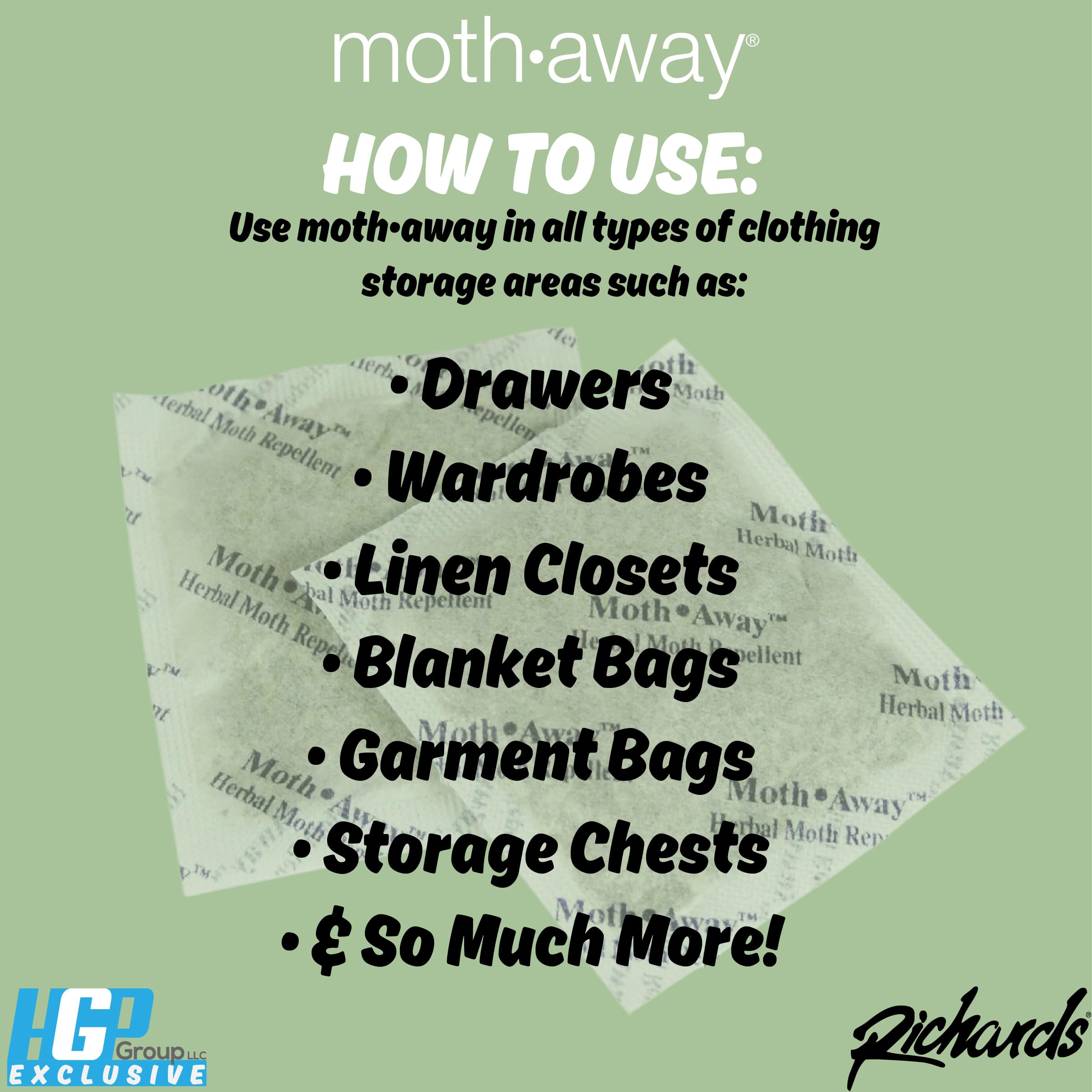 Richards Moth Away sachets in a closet provide chemical-free moth protection