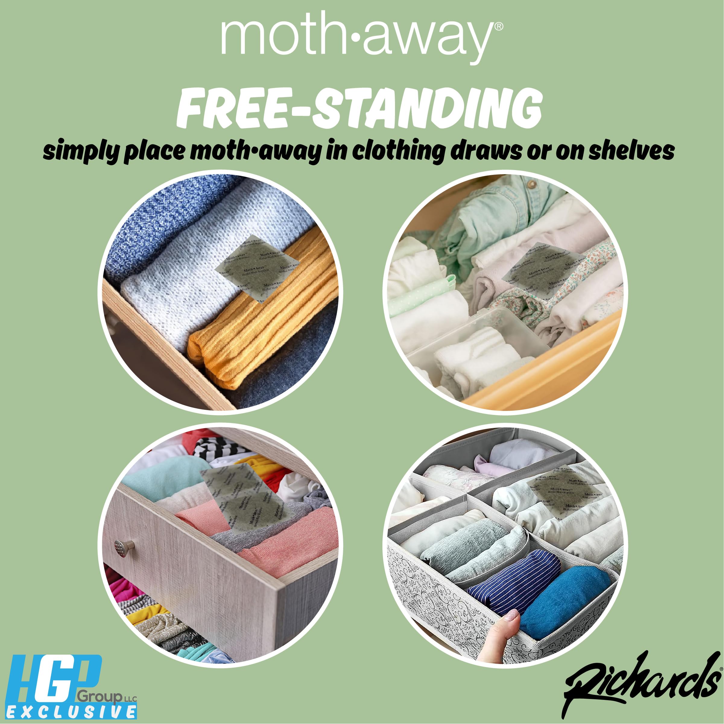 Close-up: Richards Moth Away sachets show herbal ingredients and soft scent