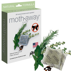 Richards Moth Away sachets packaging highlights natural herbs for safe storage