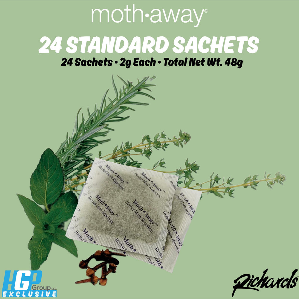 Richards Moth Away sachets in a storage bin keep seasonal items fresh