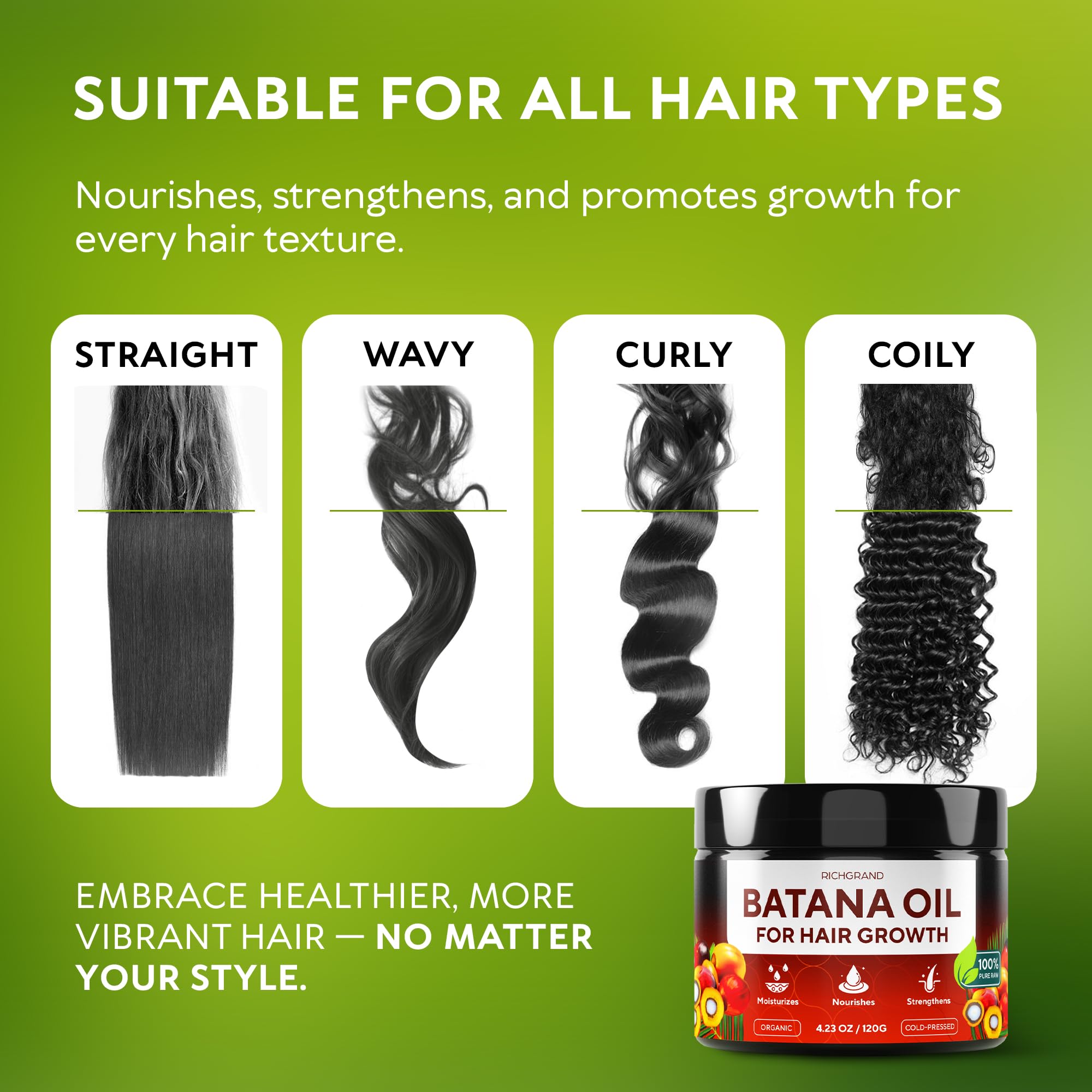 Glossy finish on hair after using RichGRAND Batana Oil for shine
