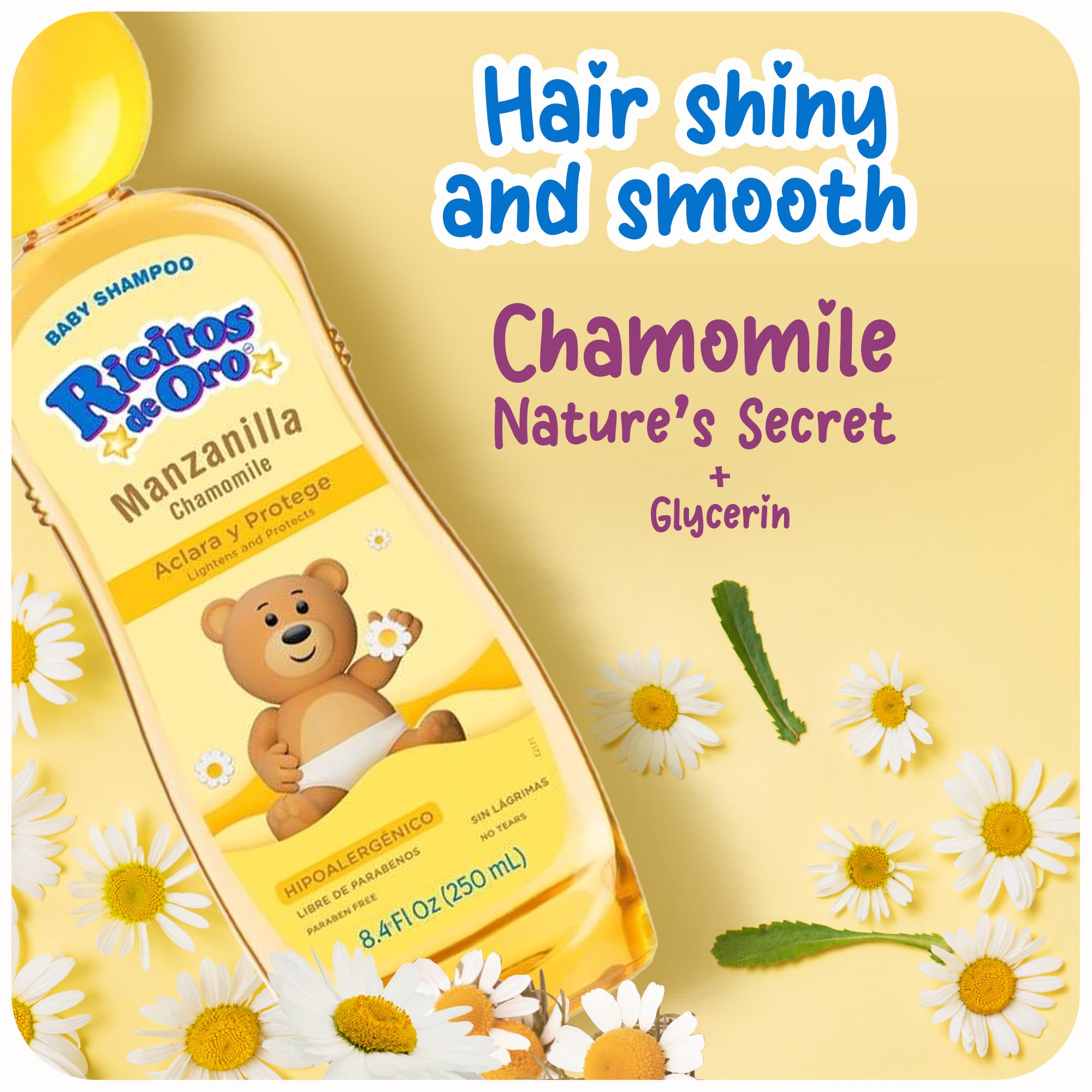 Paraben-free Ricitos de Oro Baby Shampoo bottle for gentle daily use.