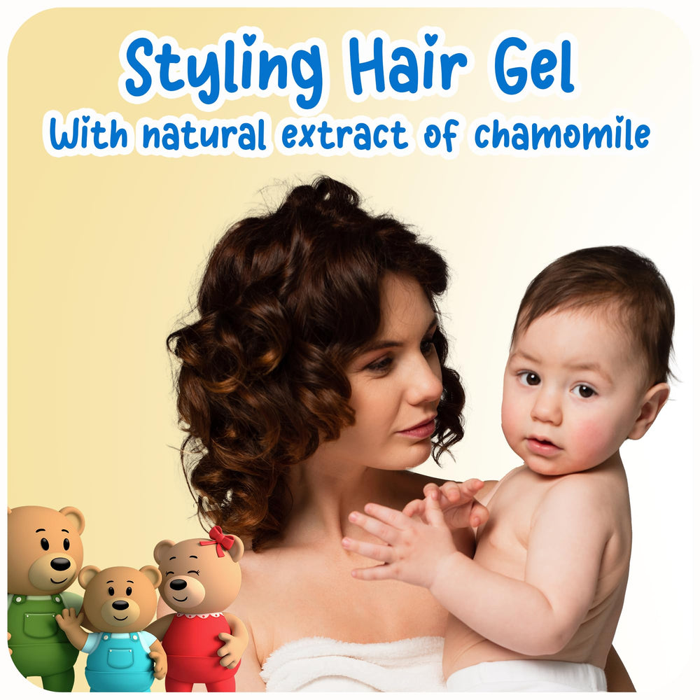 Close-up of Ricitos de Oro Chamomile Hair Gel bottle pour for easy washout