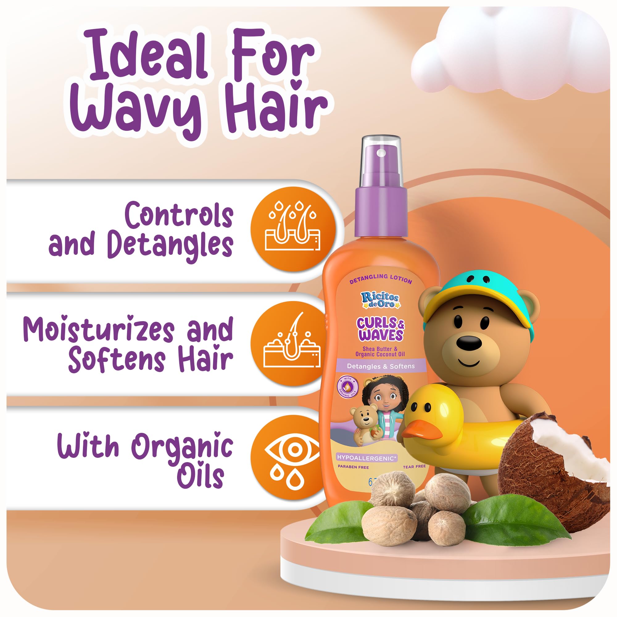 Ricitos de Oro kid-friendly formula close-up on safe, gentle care for sensitive scalps