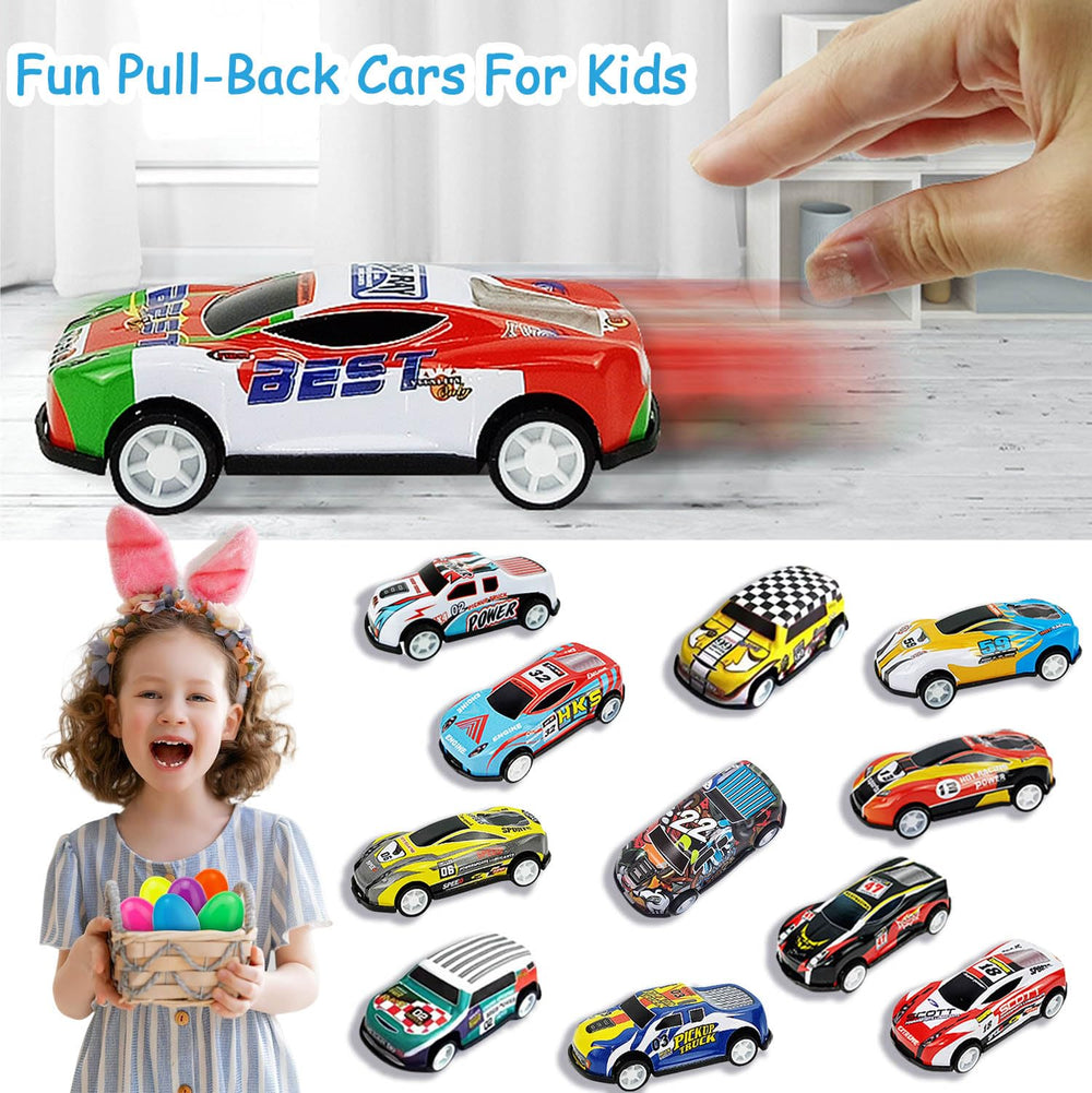 Ricluck pull-back racing cars inside eggs for easy playtime