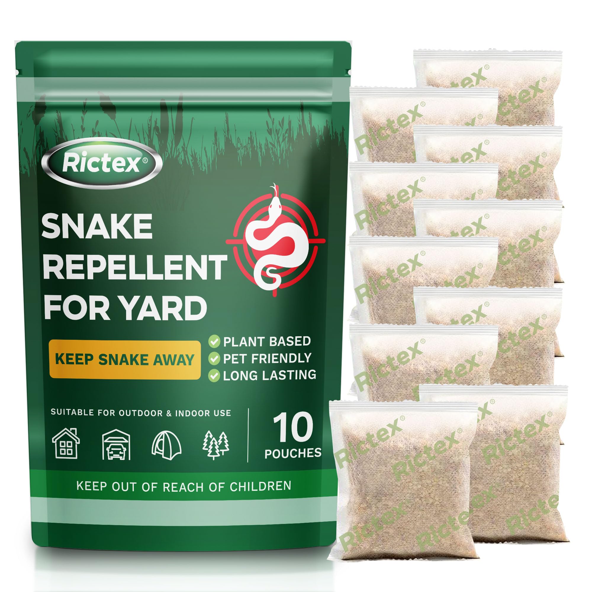 Rictex snake repellent yard setup showing strategic placement for outdoor deterrence