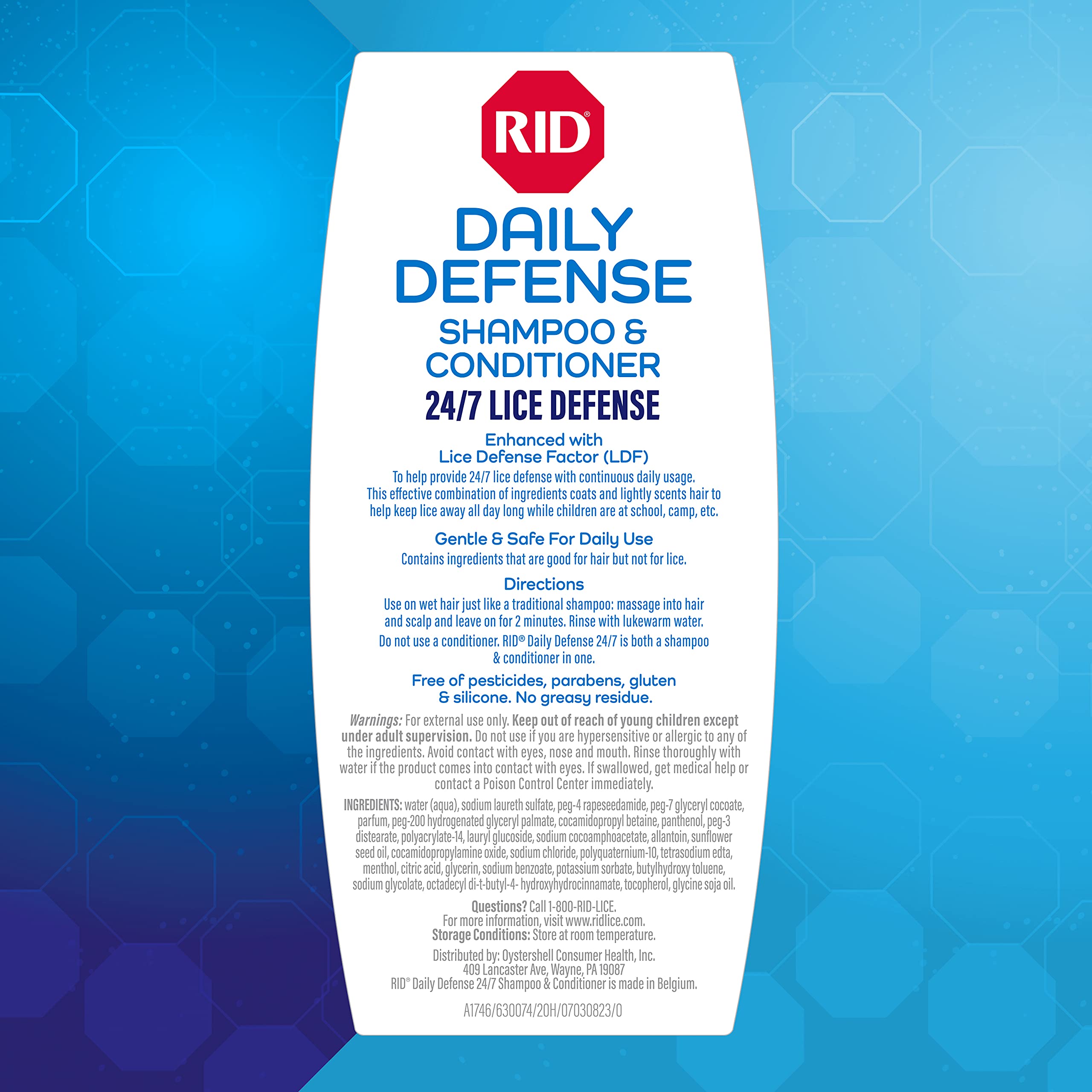 RID Daily Defense label closeup emphasizes safe, non-pesticide formulation