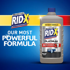 Rid-X Platinum Liquid being poured into a toilet for waste breakdown