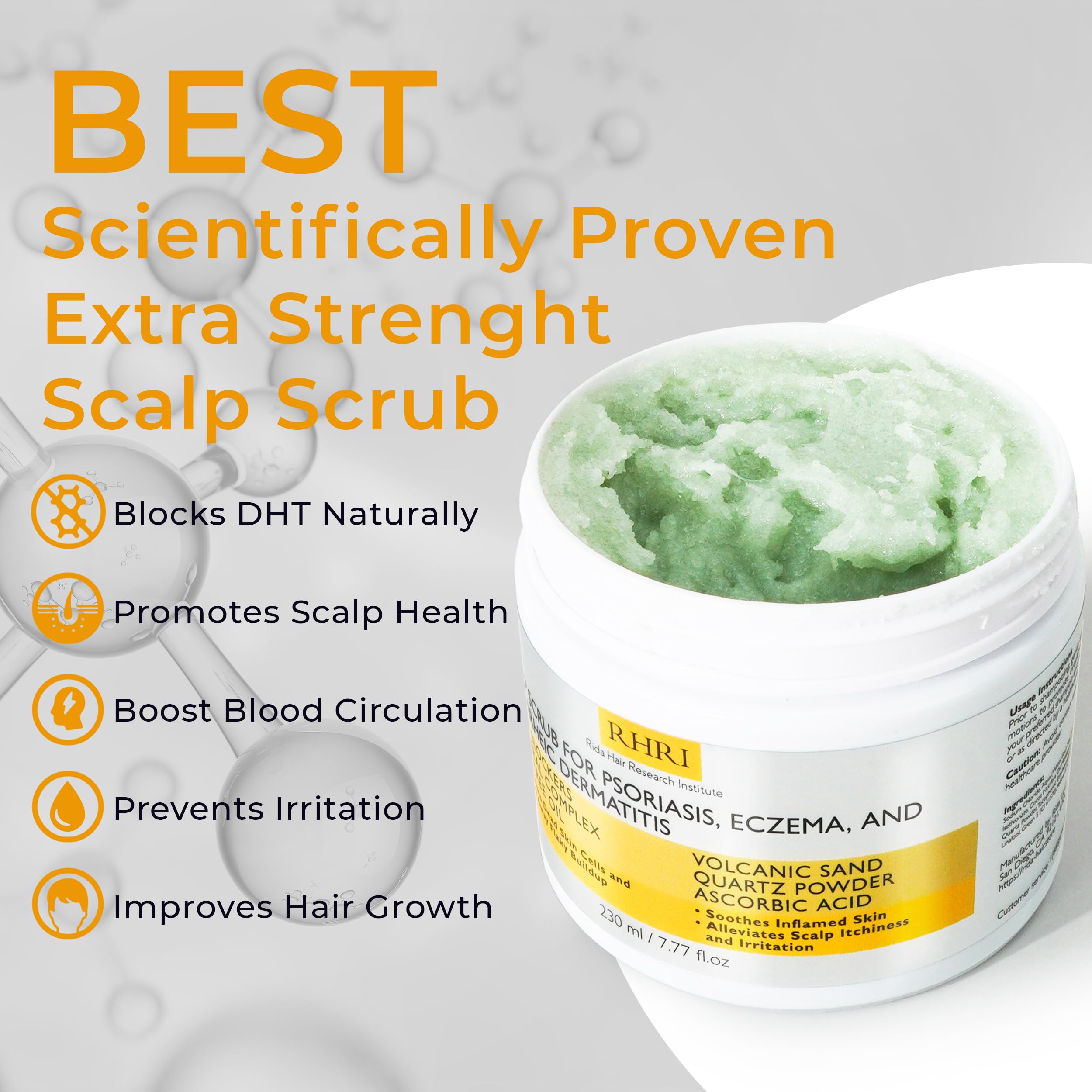 Rida scrub texture close-up shows exfoliating action for scalp refreshment