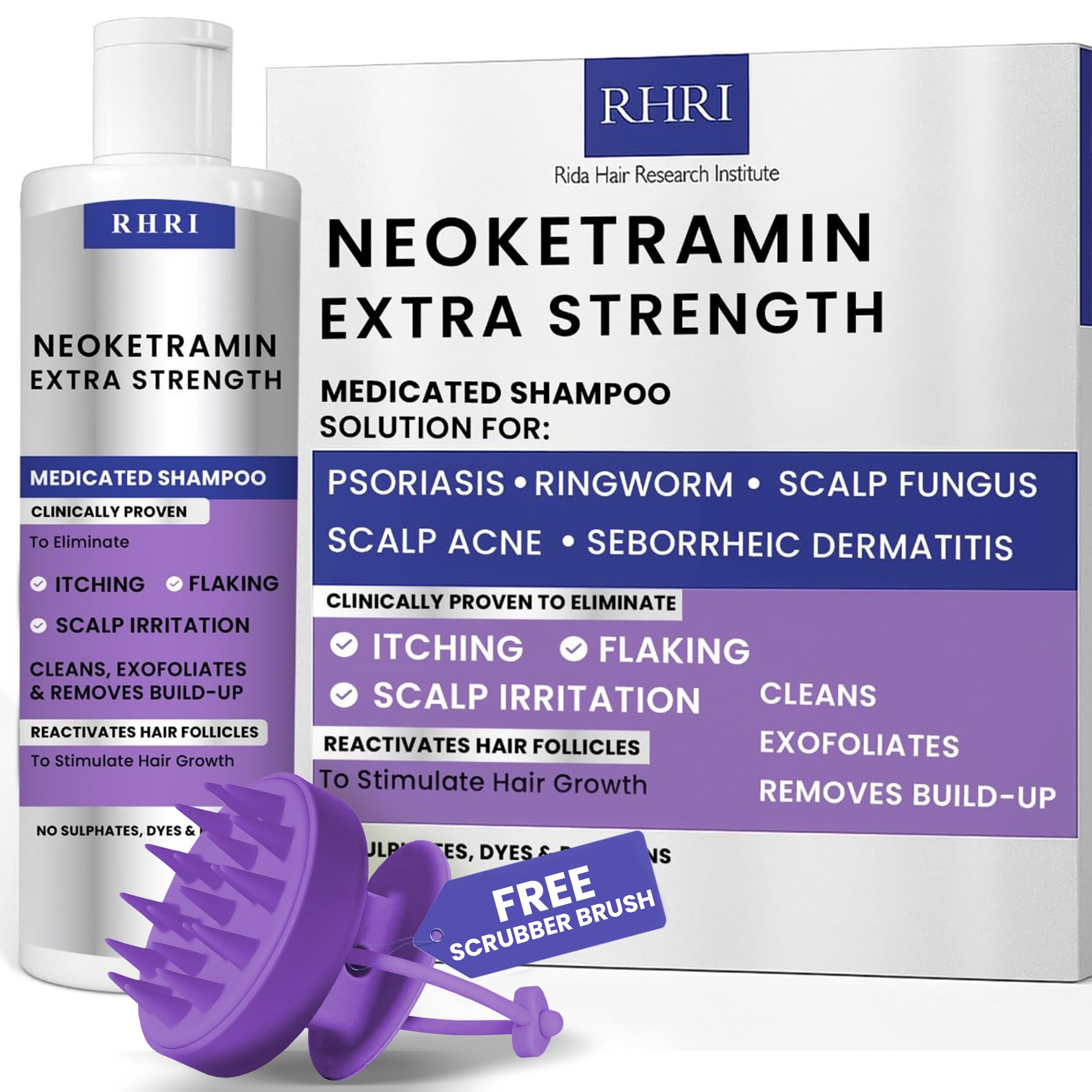 Rida Hair Antifungal Shampoo bottle front — soothing solution for itchy, flaky scalp.