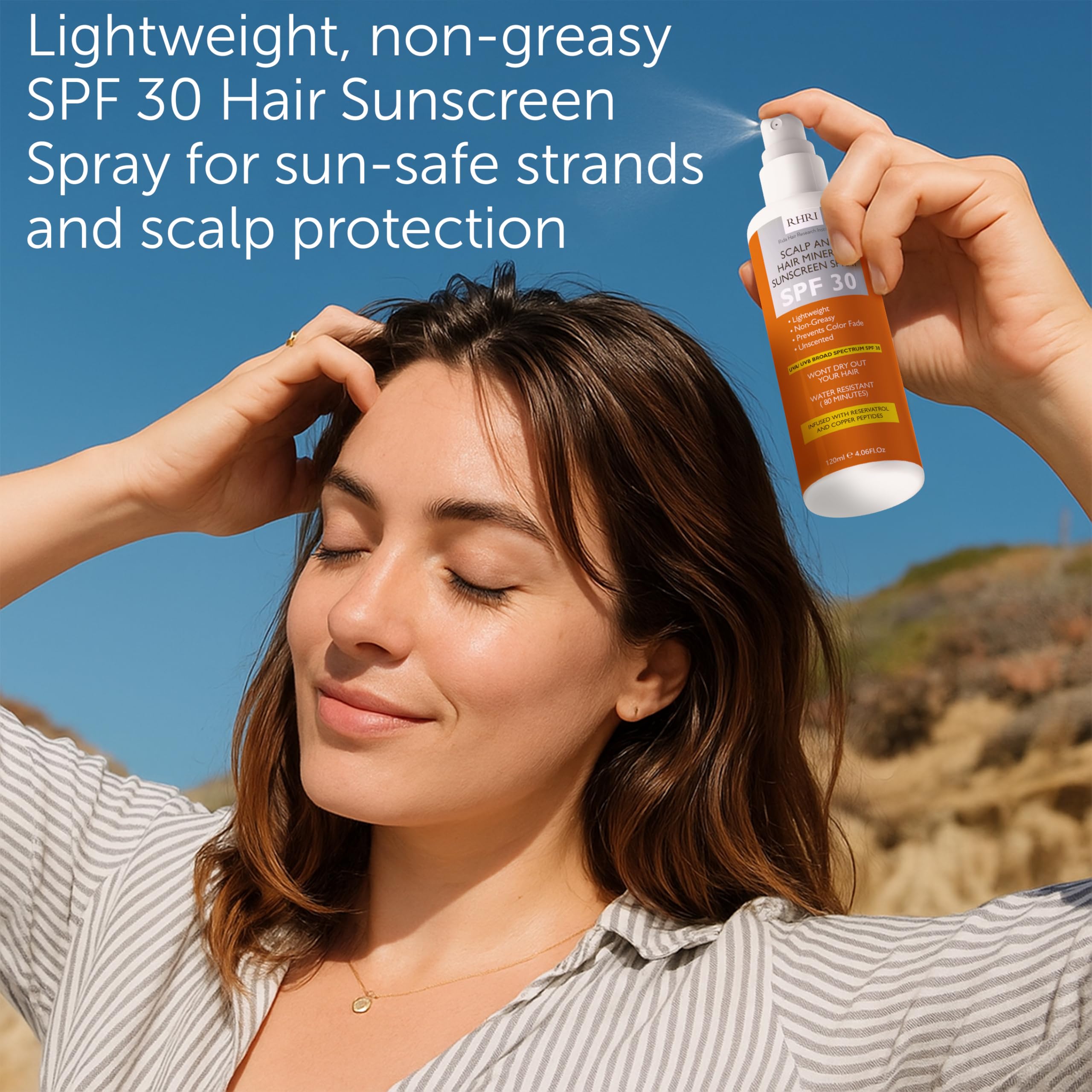 Rida Hair Research Institute scalp SPF30 protection spray for outdoor sun exposure.