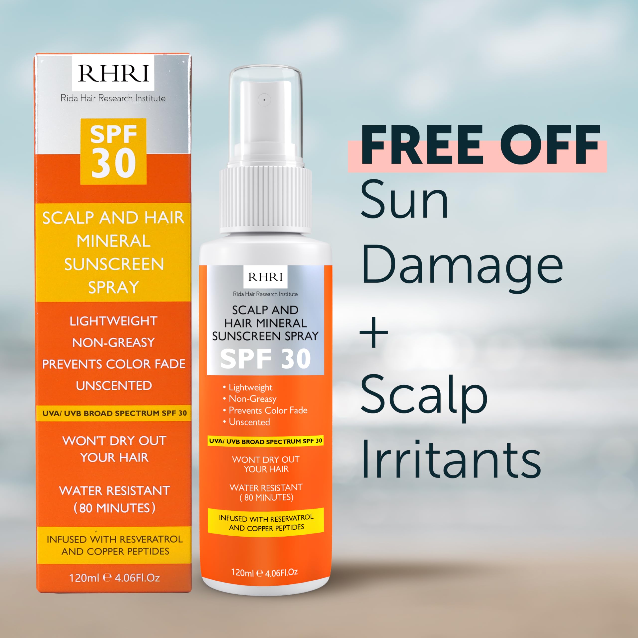 Rida Hair Research Institute travel-size UV protection spray for on-the-go care.