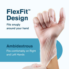 Ridex latex-free clear vinyl gloves ensure allergy-safe handling in food prep.
