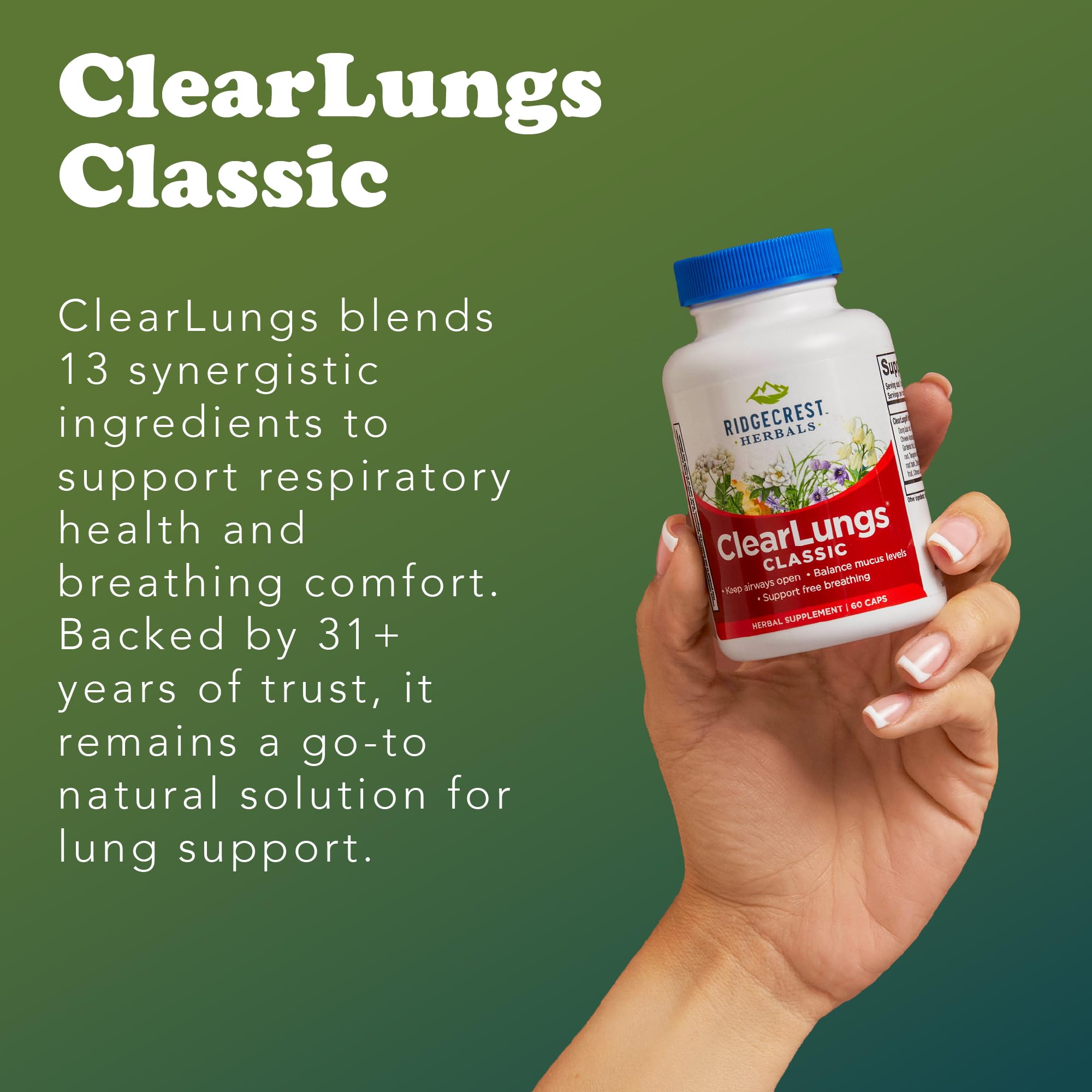 RidgeCrest ClearLungs Classic label showing ingredient highlights