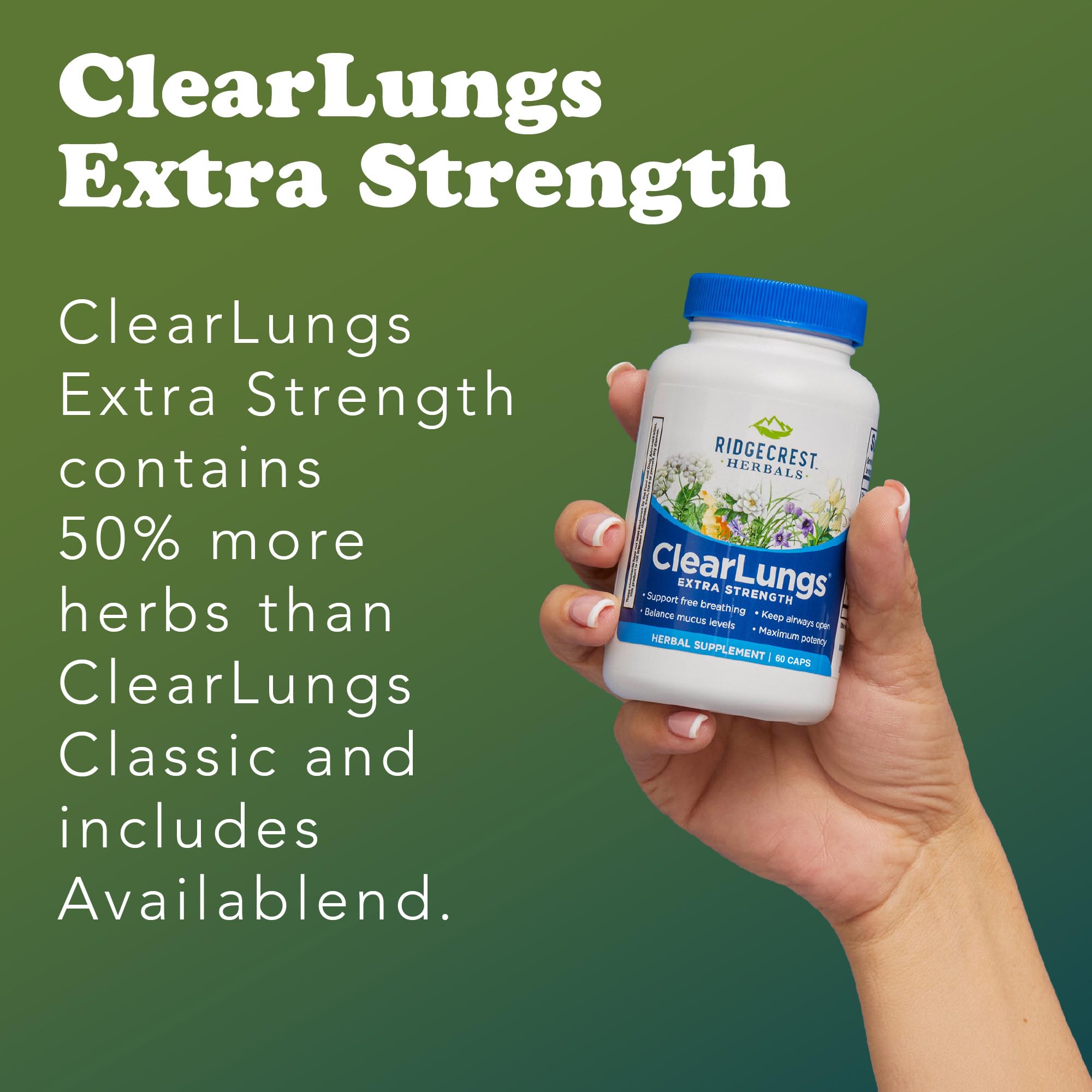 RidgeCrest ClearLungs ingredients blend visual implying natural respiratory support.