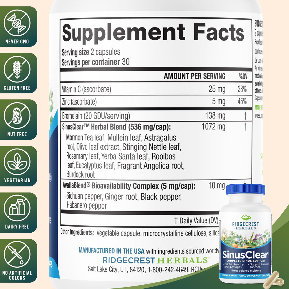 RidgeCrest SinusClear mullein-leaf close-up, highlighting natural botanicals for sinus comfort.