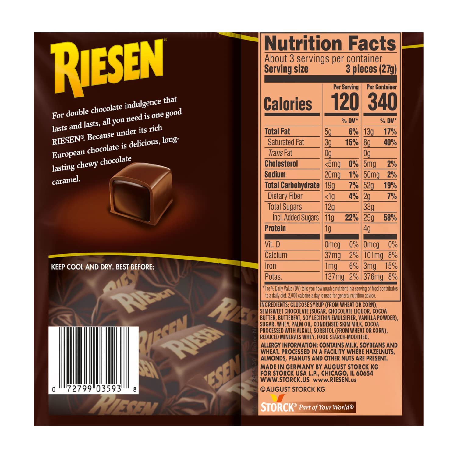 Riesen chewy chocolate caramel bar close-up showcasing rich texture
