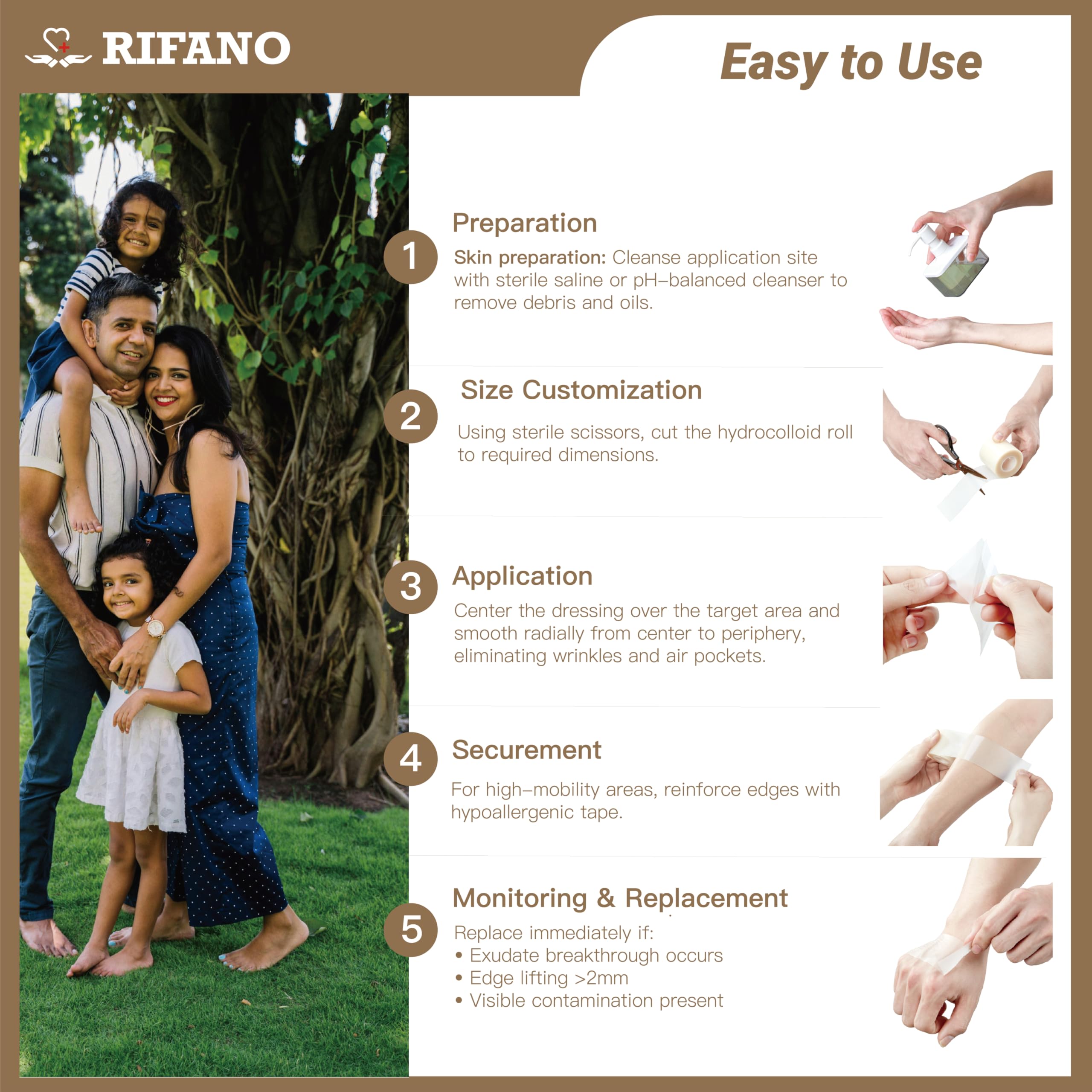 RIFANO hydrocolloid tape on knee secures comfortable, active coverage.