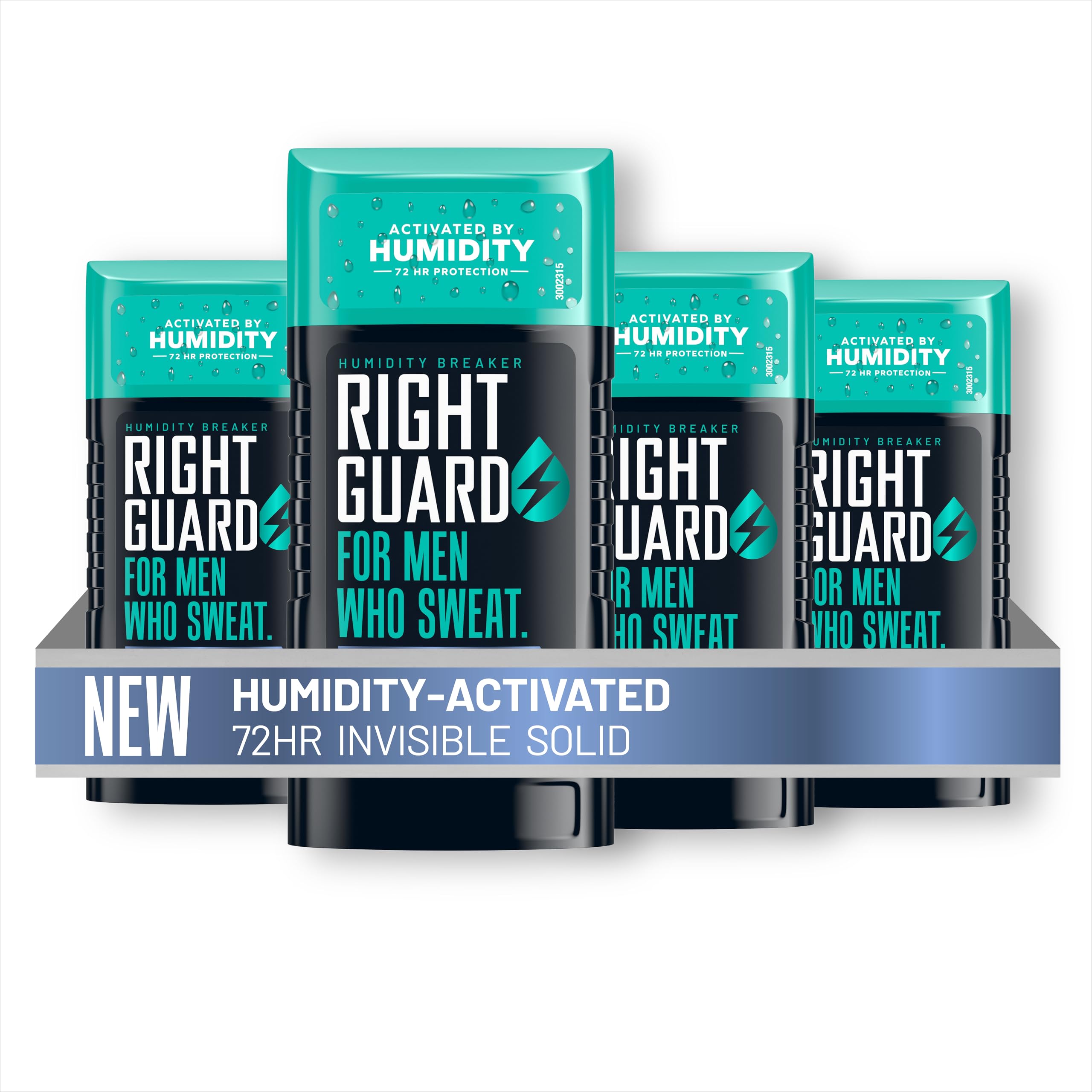 Right Guard Humidity Breaker bottle top view showing easy grip and moisture-activated protection.