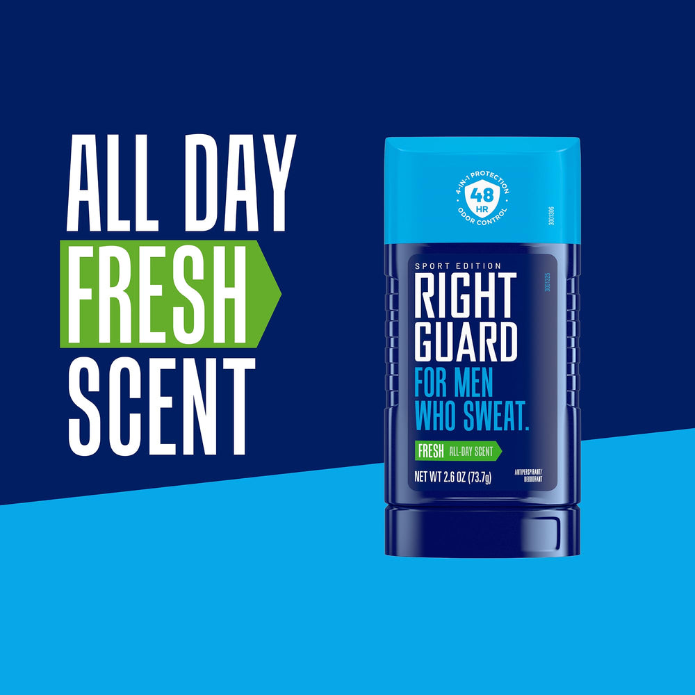 Right Guard Sport Fresh Scent quick-drying formula in gym use.