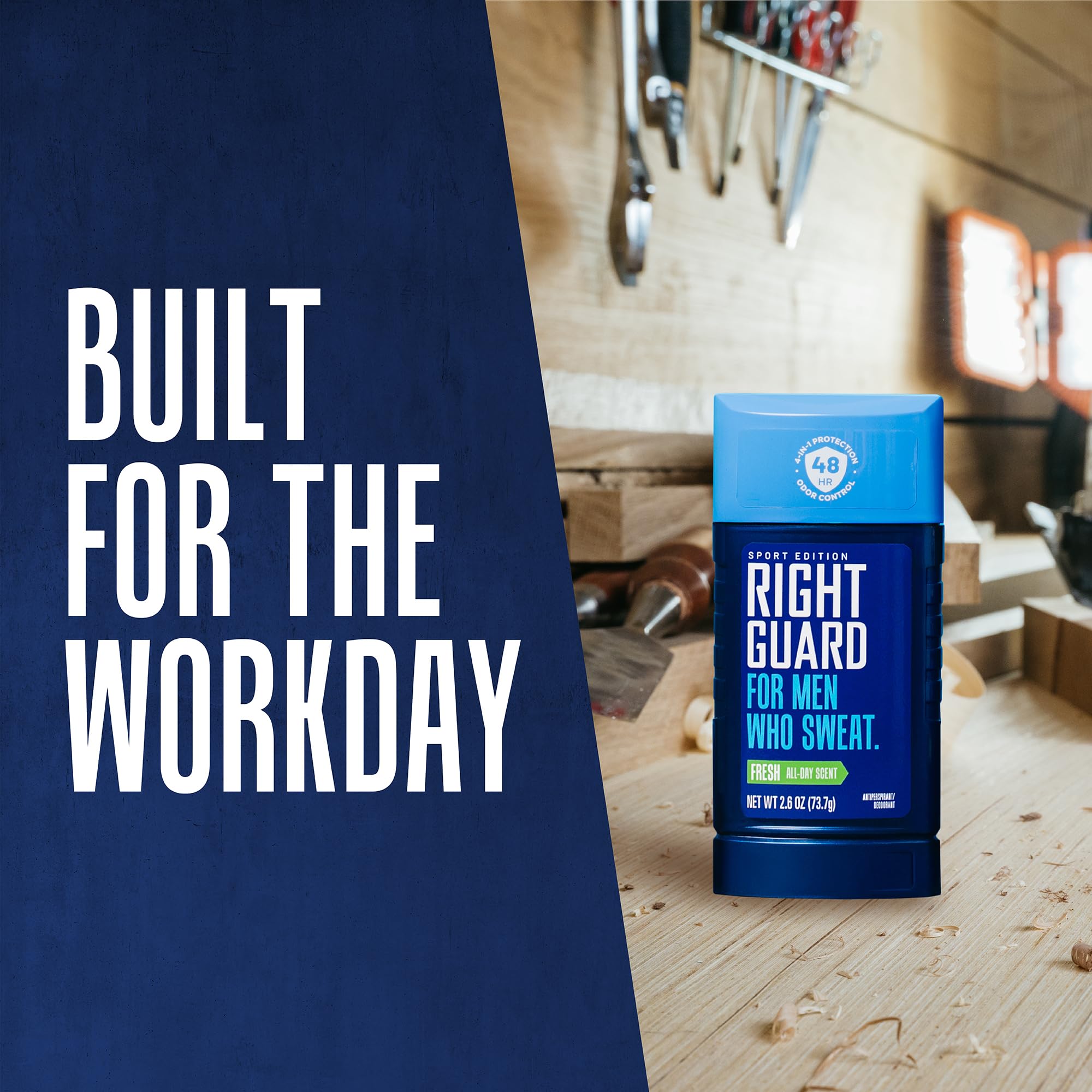 Right Guard Sport Fresh Scent six-pack beside gym bag for everyday protection.