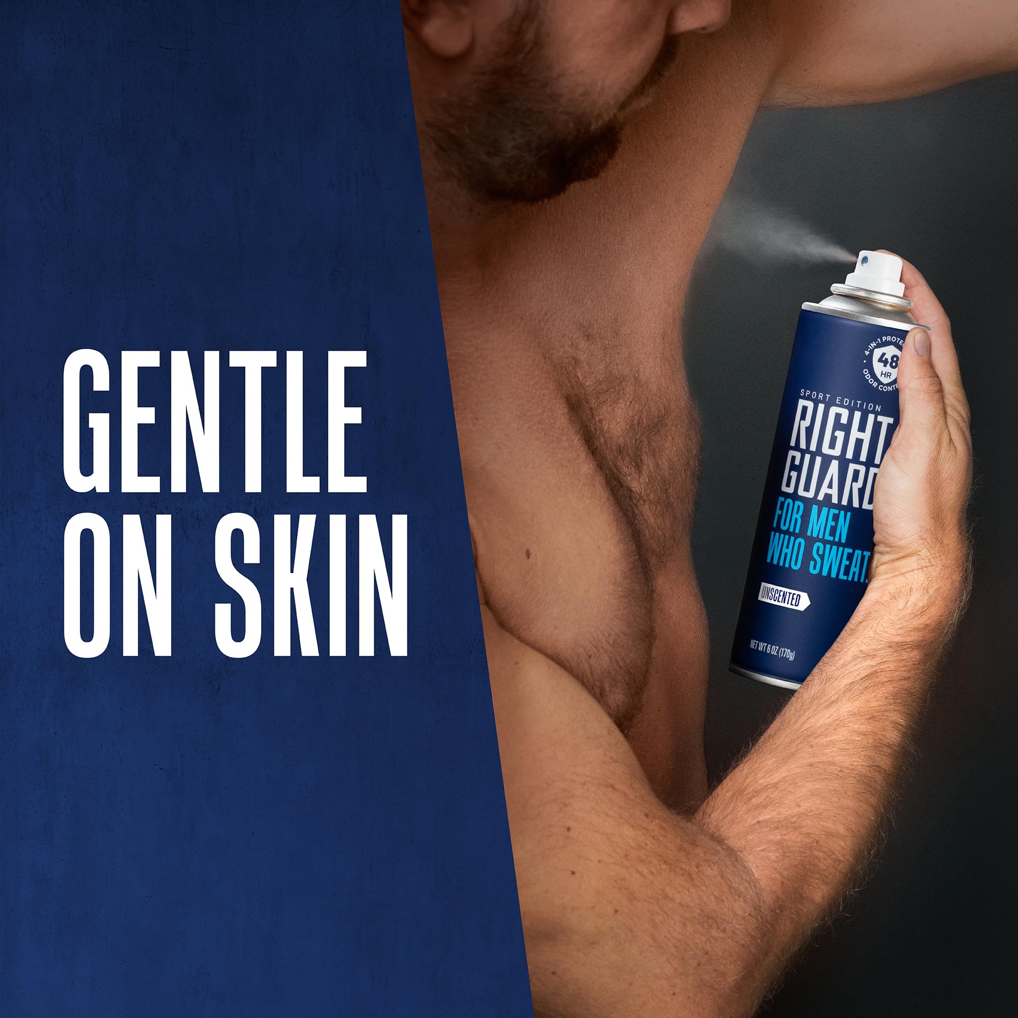 Applying Right Guard Sport Unscented underarm for protection