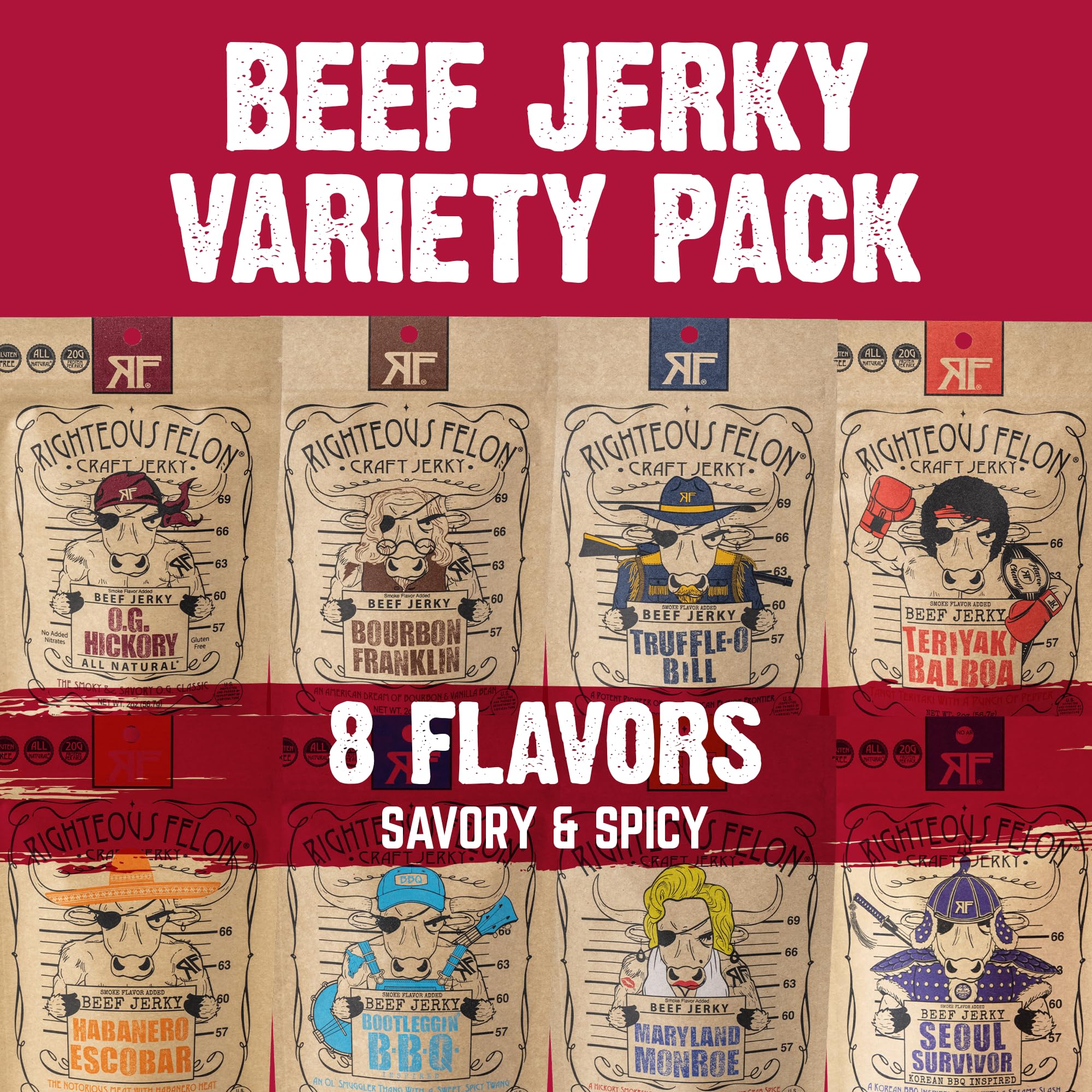 Righteous Felon American-made Jerky Pack on board, premium quality.