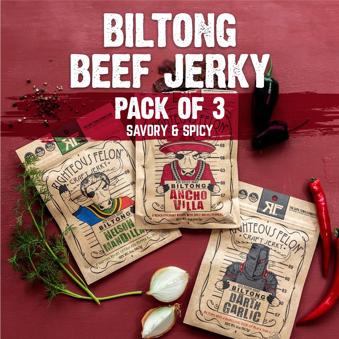 Righteous Felon Ancho Villa Spicy Jerky flavor closeup reveals heat and depth