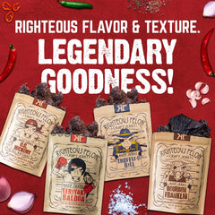 Righteous Felon 4-pack jerky on shelf, ready for gifting or sharing.