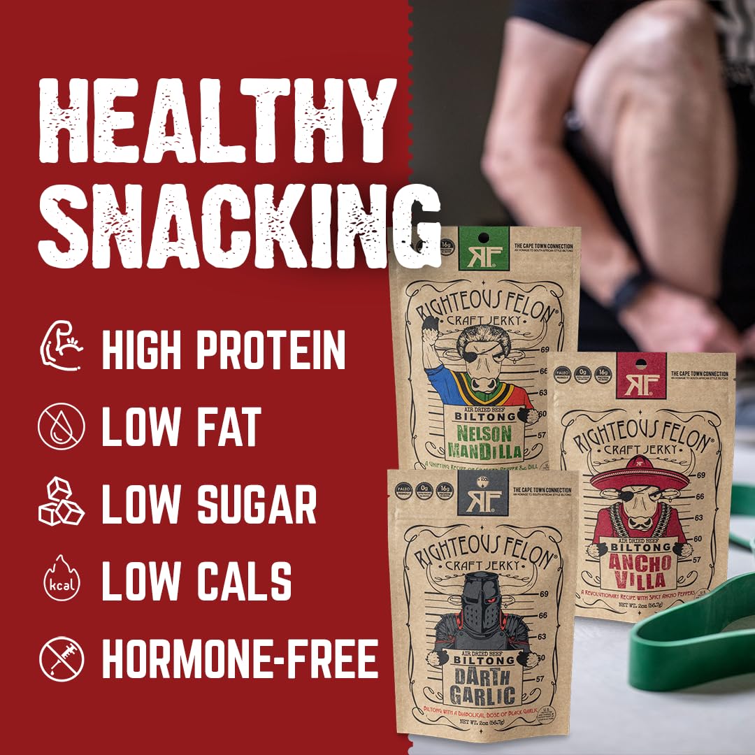 Righteous Felon Beef Jerky On-the-Go Snack closeup for busy days