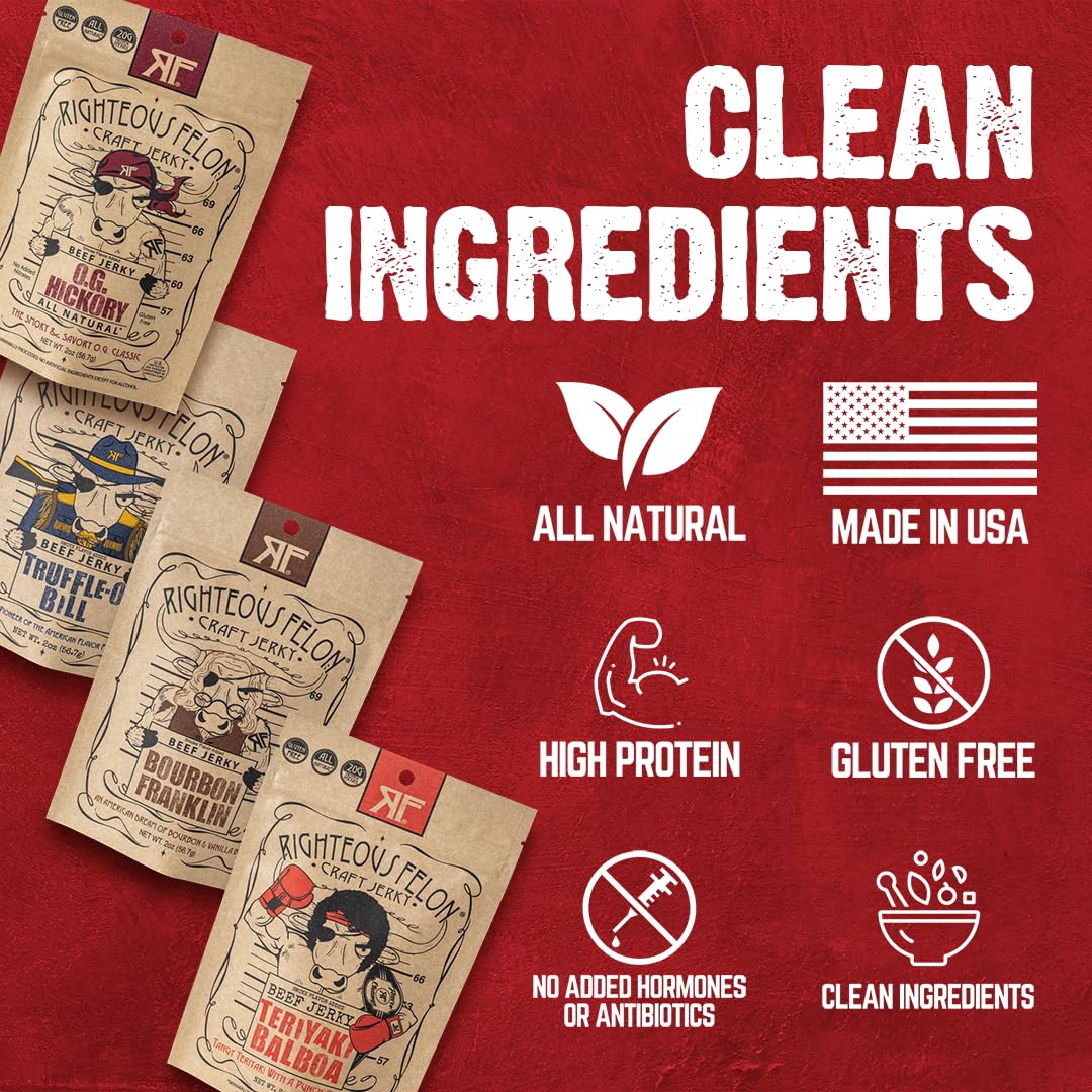 Righteous Felon jerky on-the-go snack for active lifestyles.