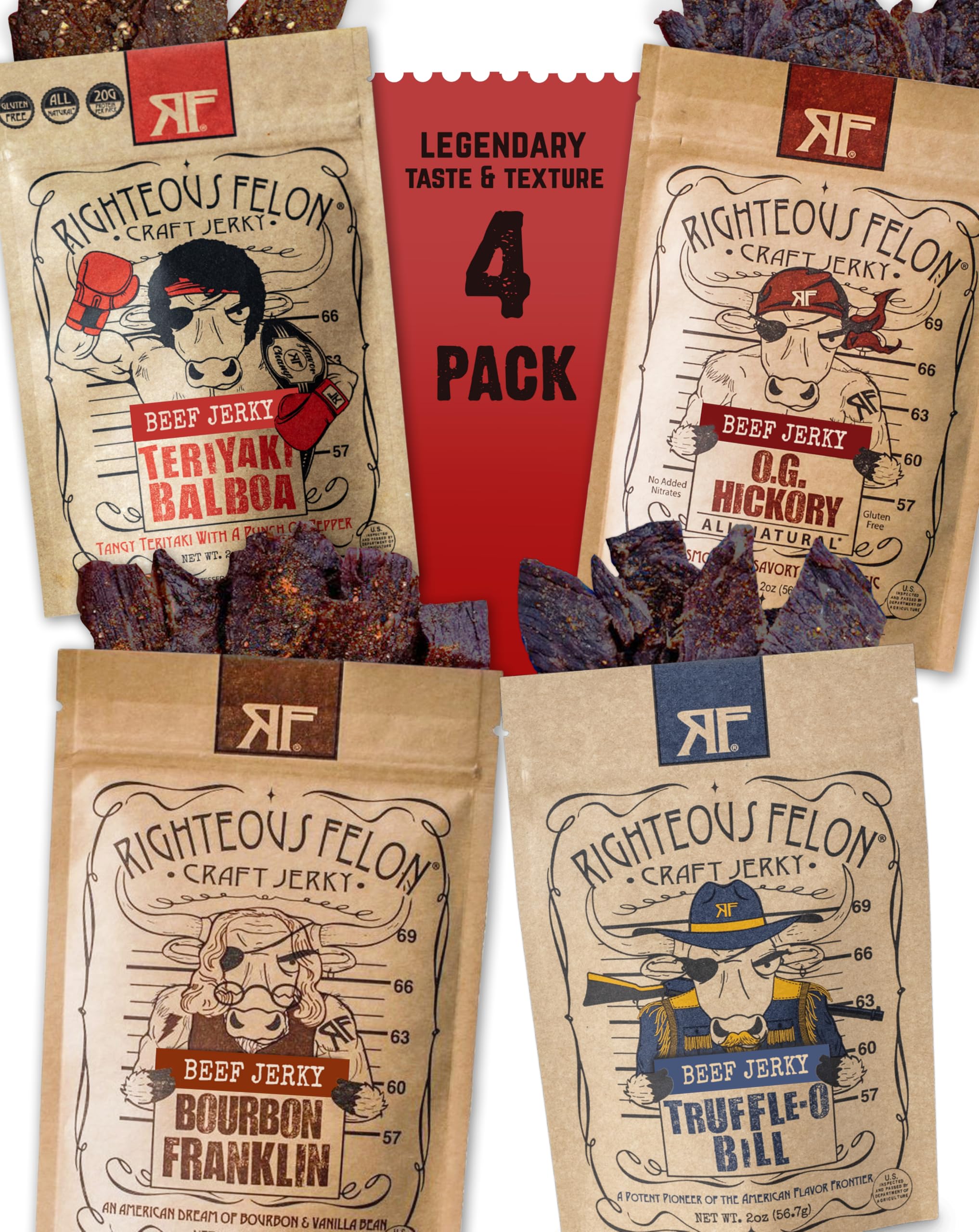 Righteous Felon Beef Jerky variety flavors showcase bold, protein-packed options for on-the-go snacking.