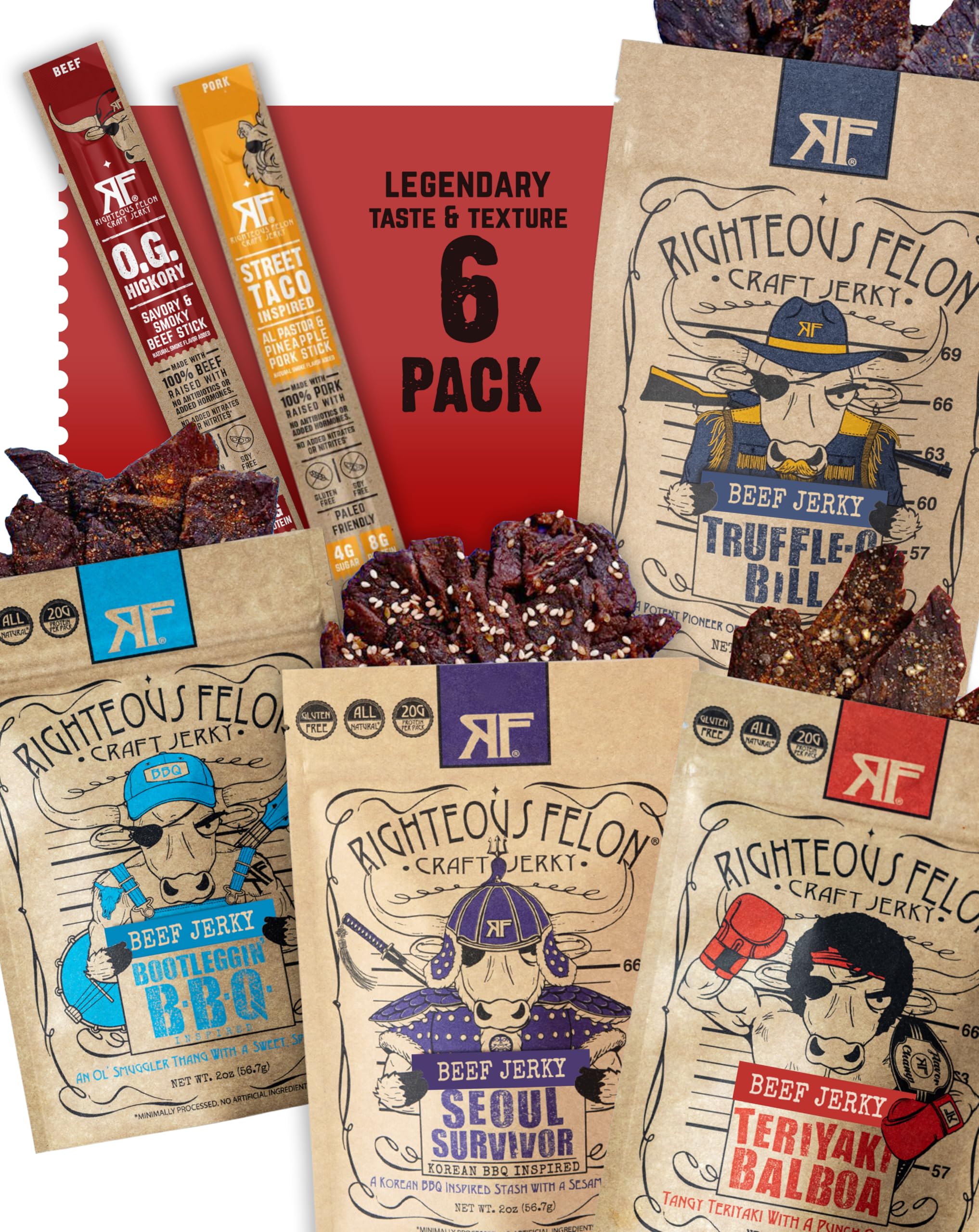 Righteous Felon beef jerky variety pack gift basket with assorted flavors for gifting