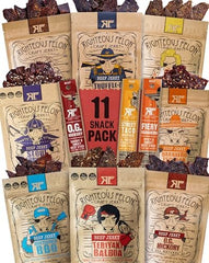 Righteous Felon Beef Jerky Variety Pack on display, versatile on-the-go snacking.