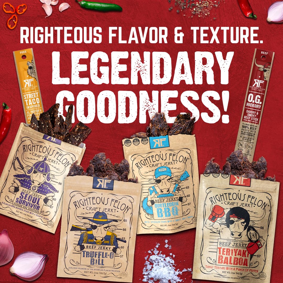 Righteous Felon gift for men packaging highlighting premium meat snacks