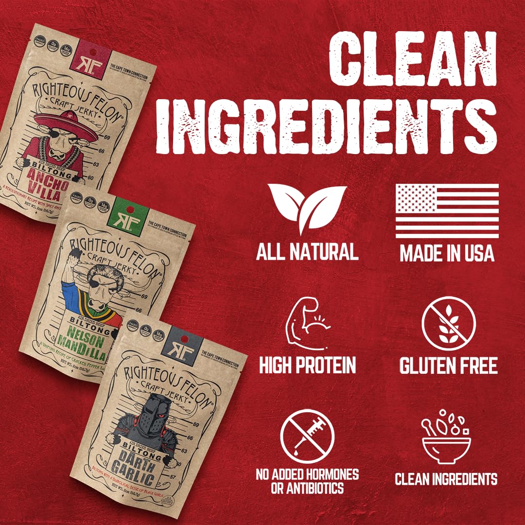 Righteous Felon Gift Pack Beef Jerky Deluxe closeup inspires gifting ideas
