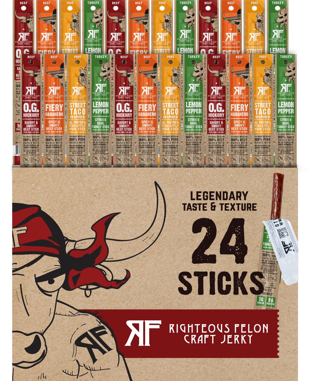 RIGHTEOUS FELON Hickory beef stick for bold flavor and high protein on the go.