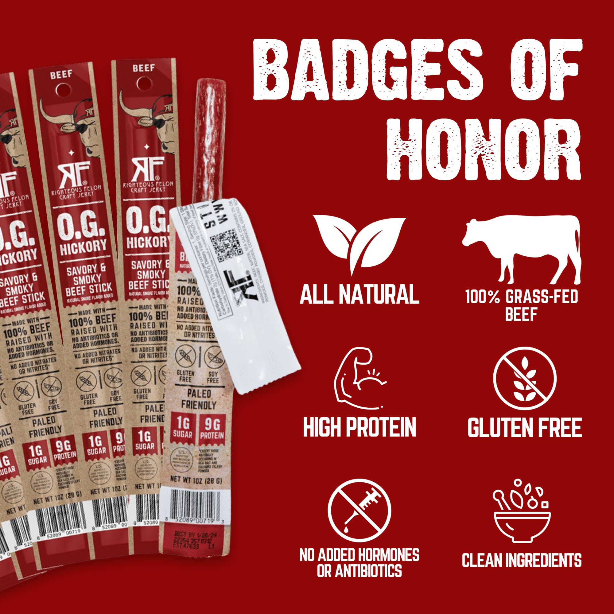 Righteous Felon OG Hickory beef sticks keto-friendly option for low-carb snacking.