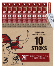 Righteous Felon OG Hickory beef sticks pack shows bold flavor and grab-and-go convenience.