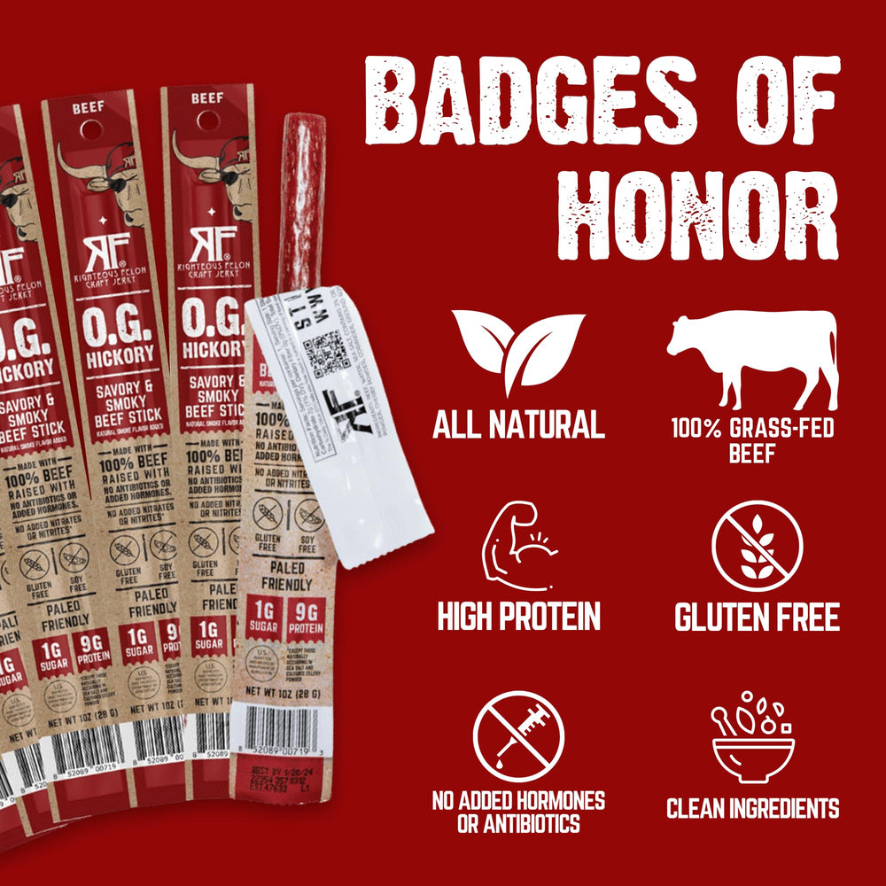 Righteous Felon USA-made jerky snacks image highlighting small-batch, American-made quality.