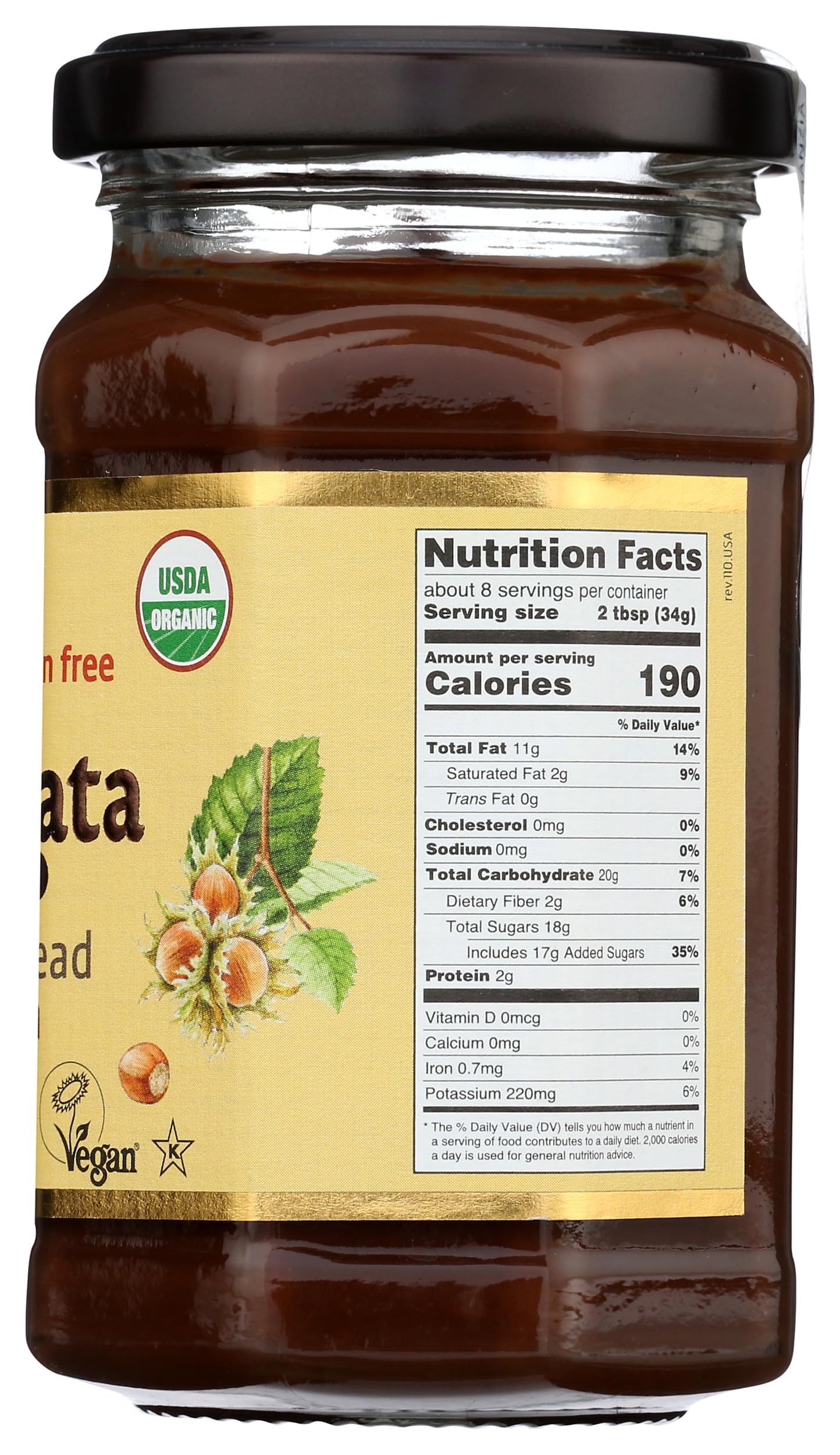 Rigoni Nocciolata organic certifications label highlights organic, non-GMO quality