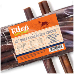Riley's 12-Inch beef collagen sticks for dogs provide a long-lasting chew.