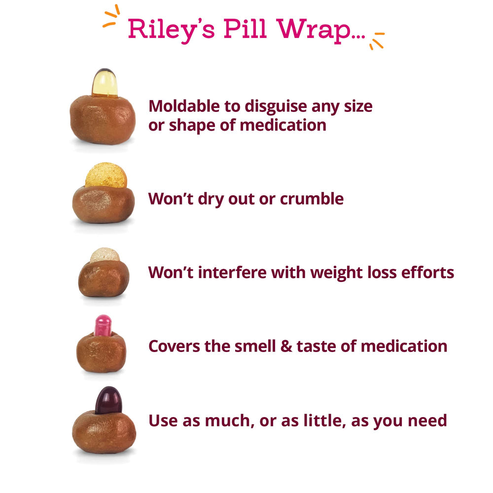 Riley's Pill Wrap dog-eating-pill paste treat shows flavor beyond a simple pill.