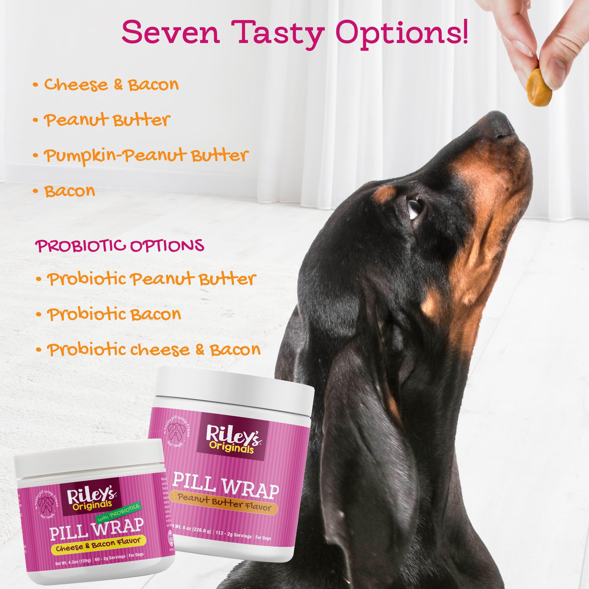 Riley's Pill Wrap jar open with spreadable paste ready to disguise meds.